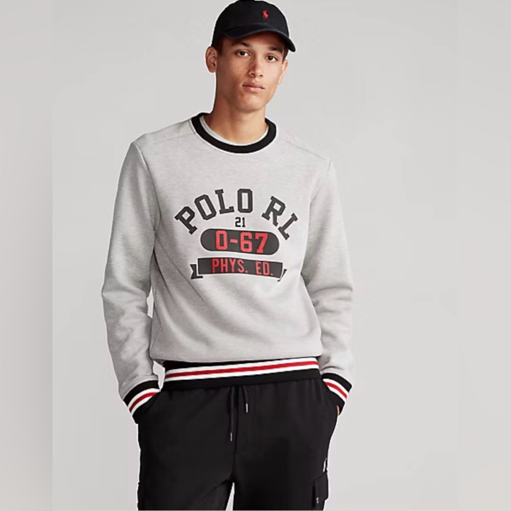Polo Ralph Lauren Logo Double-Knit Crew Neck Sweatshirt Phys Ed Grey Size XL